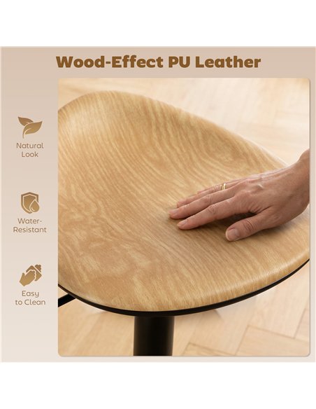 HOMCOM Set of 2 Barstools PU Leather Kitchen Stools with Saddle Seat Height Adjustable Swivel Kitchen Chairs with Footrest Oak - pic 184302 | FastDaddyshop