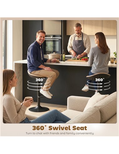 HOMCOM Set of 2 Barstools PU Leather Kitchen Stools with Saddle Seat Height Adjustable Swivel Kitchen Chairs with Footrest Oak