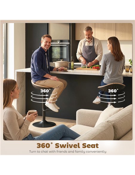 HOMCOM Set of 2 Barstools PU Leather Kitchen Stools with Saddle Seat Height Adjustable Swivel Kitchen Chairs with Footrest Oak - pic 184304 | FastDaddyshop