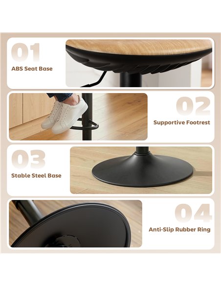 HOMCOM Set of 2 Barstools PU Leather Kitchen Stools with Saddle Seat Height Adjustable Swivel Kitchen Chairs with Footrest Oak - pic 184305 | FastDaddyshop