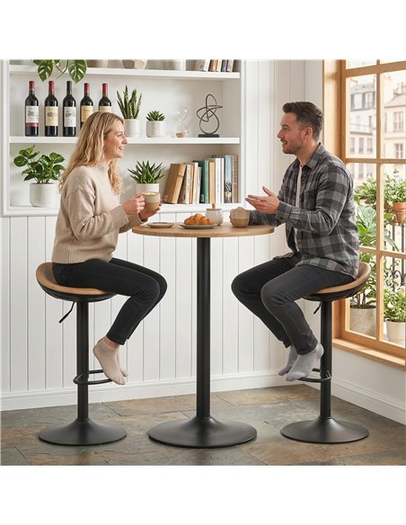 HOMCOM Set of 2 Barstools PU Leather Kitchen Stools with Saddle Seat Height Adjustable Swivel Kitchen Chairs with Footrest Oak - pic 184306 | FastDaddyshop