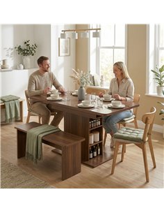 HOMCOM Extendable Dining Table for 4-6 People, 110-130cm Kitchen Table with 6 Open Shelves, Walnut Brown 2