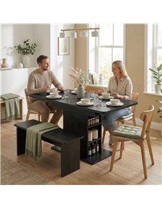 HOMCOM Extendable Dining Table for 4-6 People, 110-130cm Kitchen Table with 6 Open Shelves, Black 2