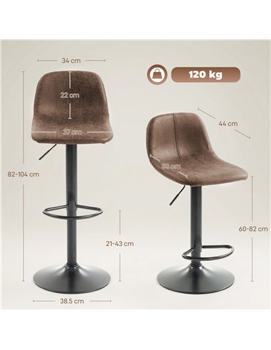 HOMCOM Bar Stools Set of 2, Modern Swivel Barstools with Footrest for Kitchen Island and Dining Room, Brown