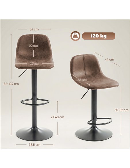 HOMCOM Bar Stools Set of 2, Modern Swivel Barstools with Footrest for Kitchen Island and Dining Room, Brown - pic 184327 | FastDaddyshop