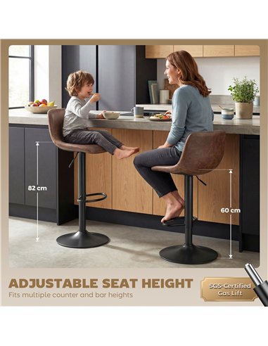 HOMCOM Bar Stools Set of 2, Modern Swivel Barstools with Footrest for Kitchen Island and Dining Room, Brown