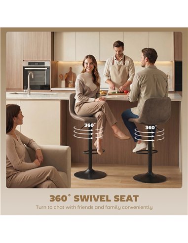 HOMCOM Bar Stools Set of 2, Modern Swivel Barstools with Footrest for Kitchen Island and Dining Room, Brown