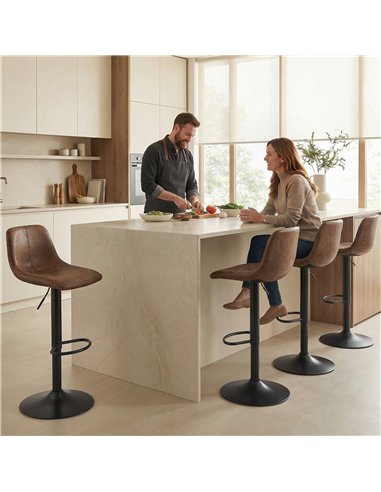 HOMCOM Bar Stools Set of 2, Modern Swivel Barstools with Footrest for Kitchen Island and Dining Room, Brown
