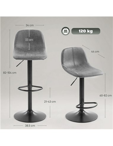 HOMCOM Bar Stools Set of 2, Modern Swivel Barstools with Footrest for Kitchen Island and Dining Room, Grey