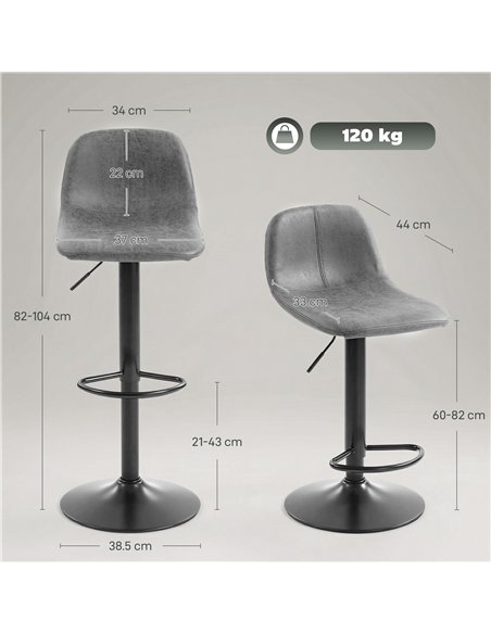 HOMCOM Bar Stools Set of 2, Modern Swivel Barstools with Footrest for Kitchen Island and Dining Room, Grey - pic 184336 | FastDaddyshop