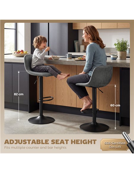 HOMCOM Bar Stools Set of 2, Modern Swivel Barstools with Footrest for Kitchen Island and Dining Room, Grey - pic 184337 | FastDaddyshop