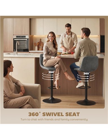 HOMCOM Bar Stools Set of 2, Modern Swivel Barstools with Footrest for Kitchen Island and Dining Room, Grey