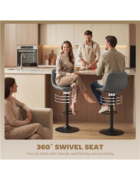 HOMCOM Bar Stools Set of 2, Modern Swivel Barstools with Footrest for Kitchen Island and Dining Room, Grey - pic 184338 | FastDaddyshop