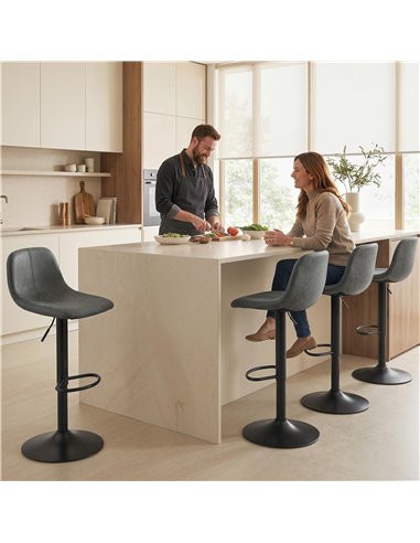 HOMCOM Bar Stools Set of 2, Modern Swivel Barstools with Footrest for Kitchen Island and Dining Room, Grey