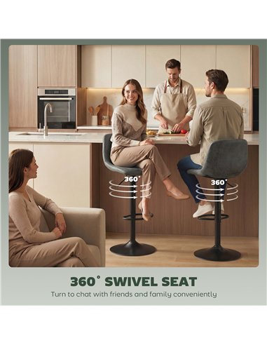 HOMCOM Bar Stools Set of 2, Modern Swivel Barstools with Footrest for Kitchen Island and Dining Room, Green