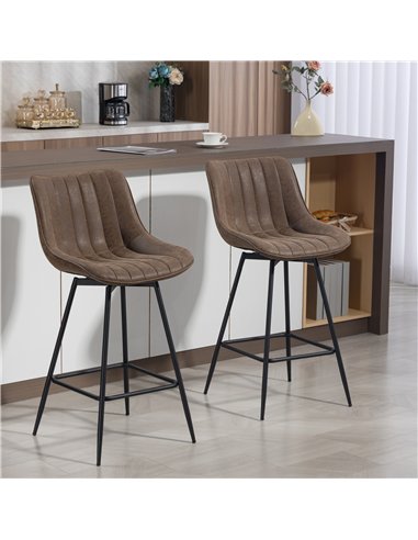 HOMCOM Set of 2 PU Leather Swivel Bar Stools - Brown