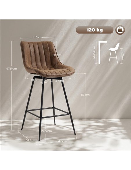 HOMCOM Set of 2 PU Leather Swivel Bar Stools - Brown - pic 184354 | FastDaddyshop