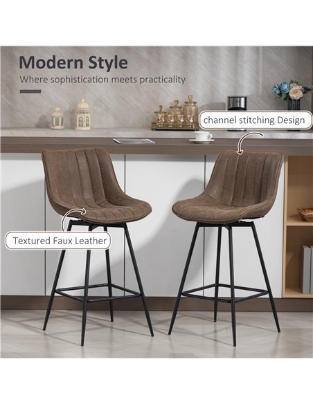 HOMCOM Set of 2 PU Leather Swivel Bar Stools - Brown - pic 184355 | FastDaddyshop