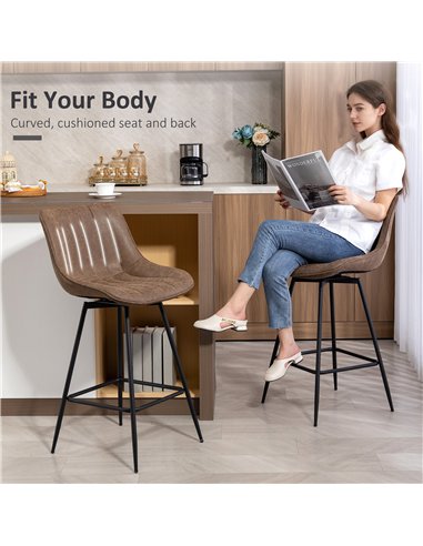 HOMCOM Set of 2 PU Leather Swivel Bar Stools - Brown