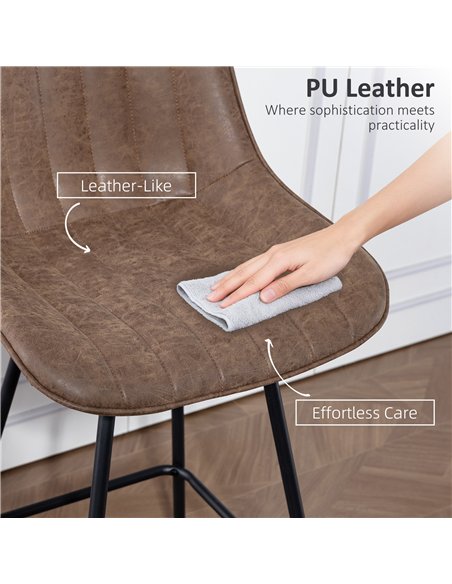 HOMCOM Set of 2 PU Leather Swivel Bar Stools - Brown - pic 184358 | FastDaddyshop
