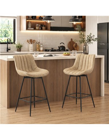 HOMCOM Set of 2 PU Leather Swivel Bar Stools - Light Brown