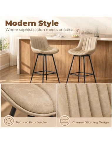 HOMCOM Set of 2 PU Leather Swivel Bar Stools - Light Brown