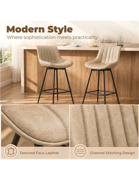 HOMCOM Set of 2 PU Leather Swivel Bar Stools - Light Brown - pic 184364 | FastDaddyshop