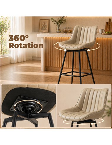 HOMCOM Set of 2 PU Leather Swivel Bar Stools - Light Brown