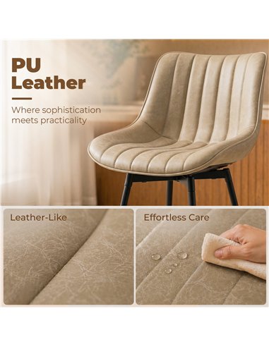 HOMCOM Set of 2 PU Leather Swivel Bar Stools - Light Brown