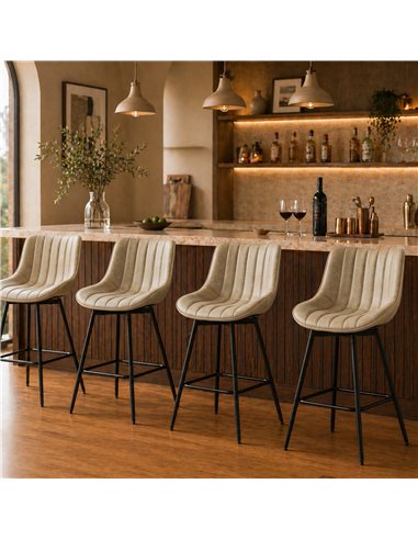 HOMCOM Set of 2 PU Leather Swivel Bar Stools - Light Brown