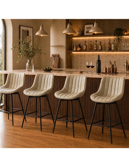 HOMCOM Set of 2 PU Leather Swivel Bar Stools - Light Brown - pic 184369 | FastDaddyshop