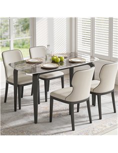 HOMCOM Dining Table for 4, Modern Kitchen Table with Sintered Stone Tabletop, Metal Legs, Brown 2
