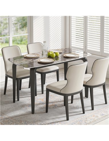 HOMCOM Dining Table for 4, Modern Kitchen Table with Sintered Stone Tabletop, Metal Legs, Brown