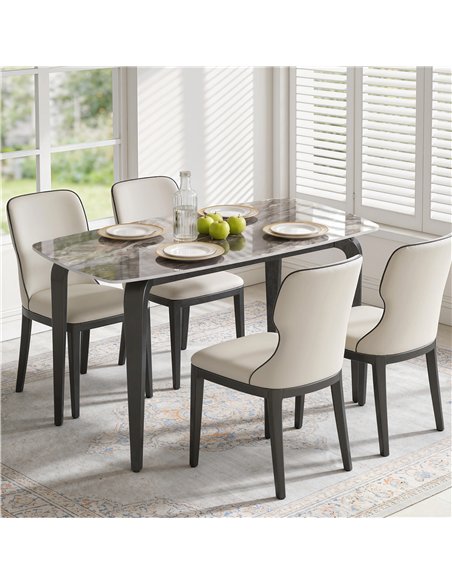 HOMCOM Dining Table for 4, Modern Kitchen Table with Sintered Stone Tabletop, Metal Legs, Brown - pic 184371 | FastDaddyshop