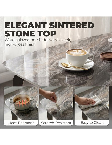 HOMCOM Dining Table for 4, Modern Kitchen Table with Sintered Stone Tabletop, Metal Legs, Brown - pic 184374 | FastDaddyshop