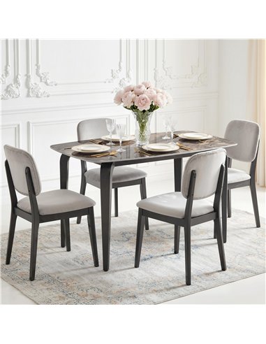 HOMCOM Dining Table for 4, Modern Kitchen Table with Sintered Stone Tabletop, Metal Legs, Brown