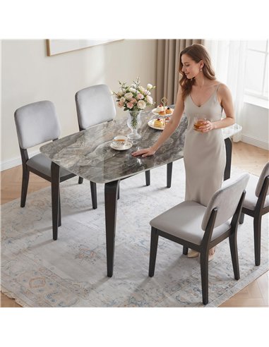 HOMCOM Dining Table for 4, Modern Kitchen Table with Sintered Stone Tabletop, Metal Legs, Brown