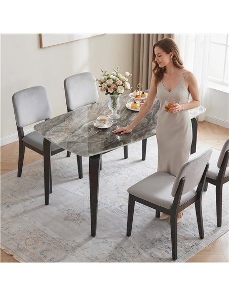 HOMCOM Dining Table for 4, Modern Kitchen Table with Sintered Stone Tabletop, Metal Legs, Brown - pic 184377 | FastDaddyshop