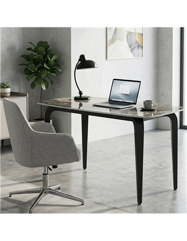 HOMCOM Dining Table for 4, Modern Kitchen Table with Sintered Stone Tabletop, Metal Legs, Brown
