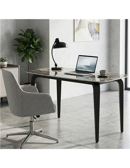 HOMCOM Dining Table for 4, Modern Kitchen Table with Sintered Stone Tabletop, Metal Legs, Brown - pic 184378 | FastDaddyshop