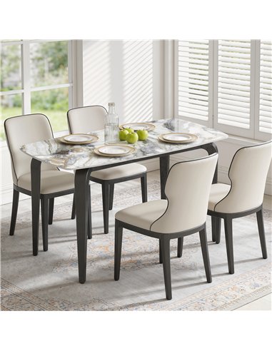 HOMCOM Dining Table for 4, Modern Kitchen Table with Sintered Stone Tabletop, Metal Legs, White