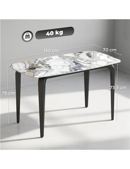 HOMCOM Dining Table for 4, Modern Kitchen Table with Sintered Stone Tabletop, Metal Legs, White - pic 184381 | FastDaddyshop