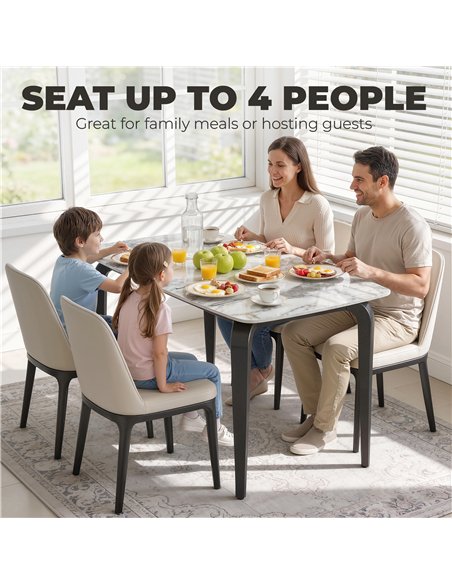HOMCOM Dining Table for 4, Modern Kitchen Table with Sintered Stone Tabletop, Metal Legs, White - pic 184382 | FastDaddyshop