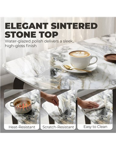 HOMCOM Dining Table for 4, Modern Kitchen Table with Sintered Stone Tabletop, Metal Legs, White