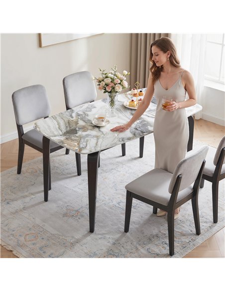 HOMCOM Dining Table for 4, Modern Kitchen Table with Sintered Stone Tabletop, Metal Legs, White - pic 184386 | FastDaddyshop