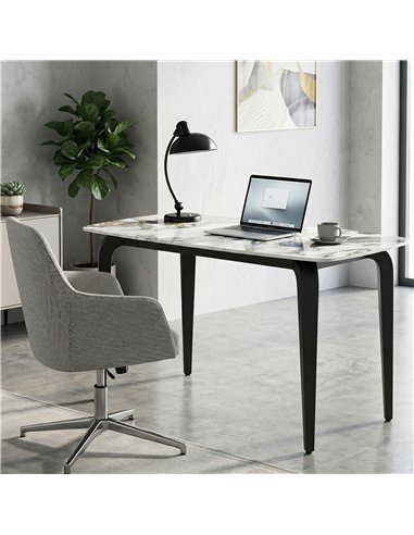 HOMCOM Dining Table for 4, Modern Kitchen Table with Sintered Stone Tabletop, Metal Legs, White