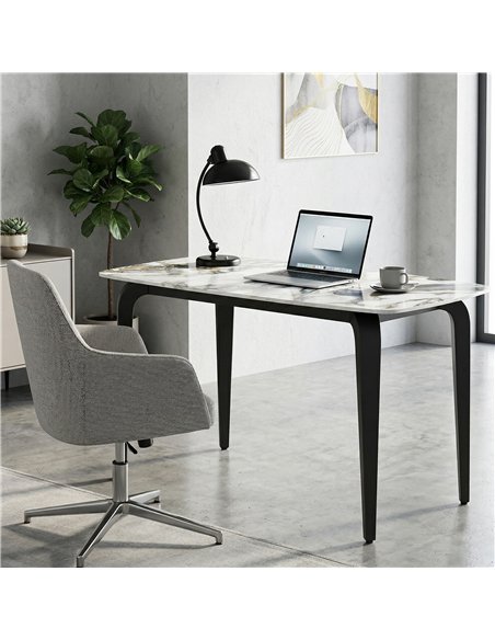 HOMCOM Dining Table for 4, Modern Kitchen Table with Sintered Stone Tabletop, Metal Legs, White - pic 184387 | FastDaddyshop