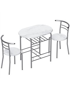 HOMCOM Three-Piece Compact Dining Set - White Marble Effect