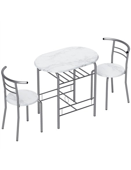 HOMCOM Three-Piece Compact Dining Set - White Marble Effect - pic 184388 | FastDaddyshop