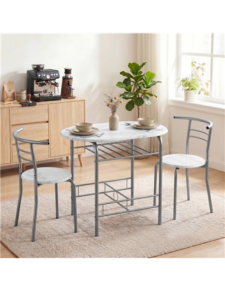 HOMCOM Three-Piece Compact Dining Set - White Marble Effect - pic 184389 | FastDaddyshop